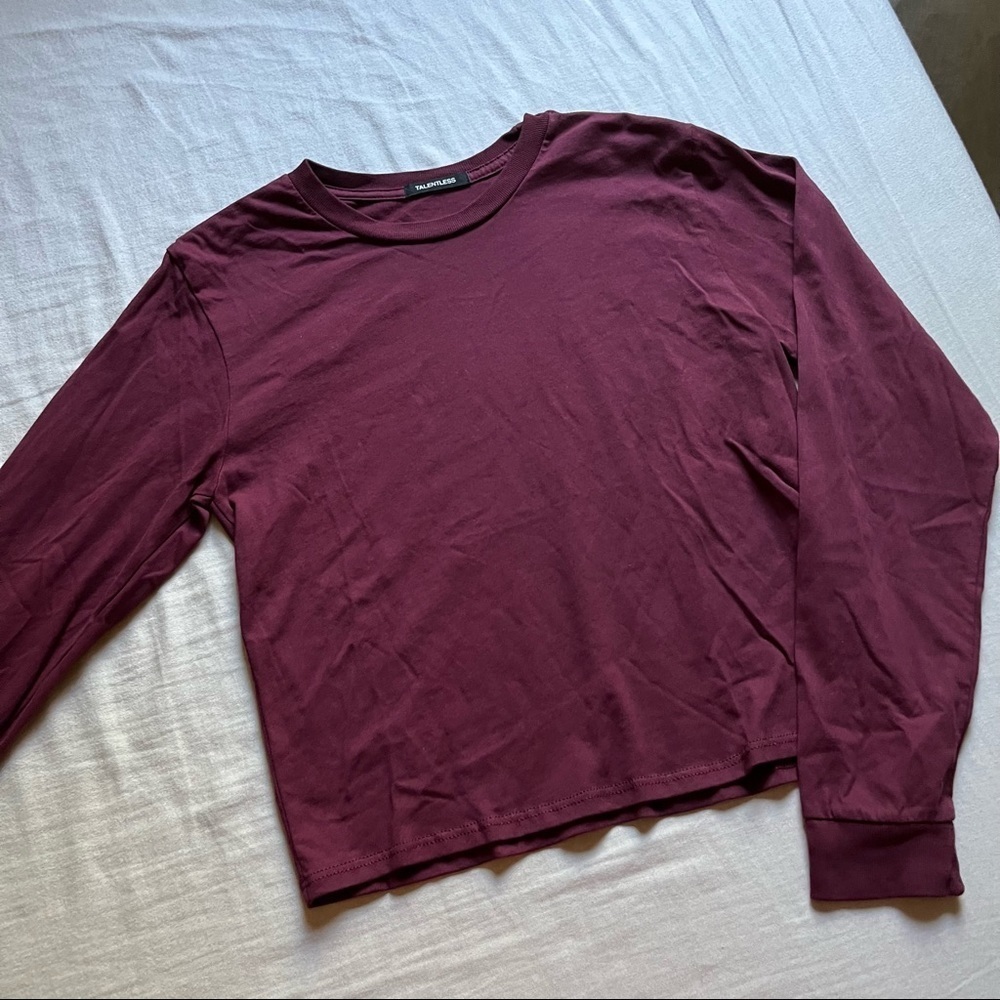 Talentless maroon burgundy magenta‎ long sleeve boxy T-shirt